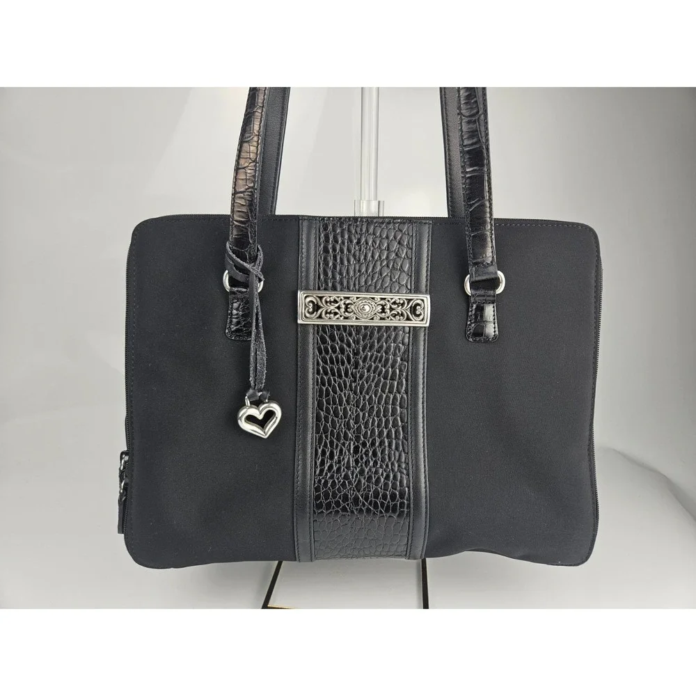 Brighton Matilda Organizer Tote Black Croc Trim‎ Bag w Box Dustbag Charm